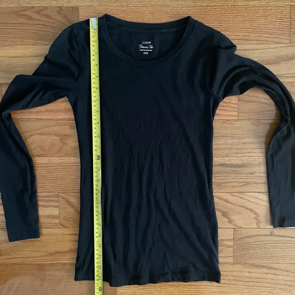 J. Crew Tissue Tee Long Sleeve Black Womens XXS Minimalist Everyday Basic Casual